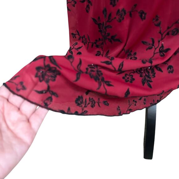 Y2K Dark Romance Maxi Dress California Concepts‎ Red Black Floral Burnout M - Picture 3 of 6